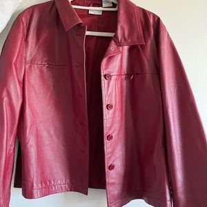 SOLD, DO NOT BUY Cherry red vintage Newport News leather jacket blazer 90s y2k